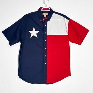 VTG 90s Sun River Texas Flag Button Down Shirt Mens L Western Ranchwear
